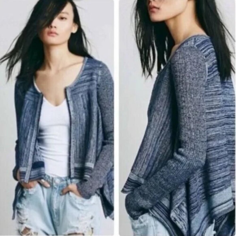 FREE PEOPLE Never Again Blue Space Dye Cardigan Size Small